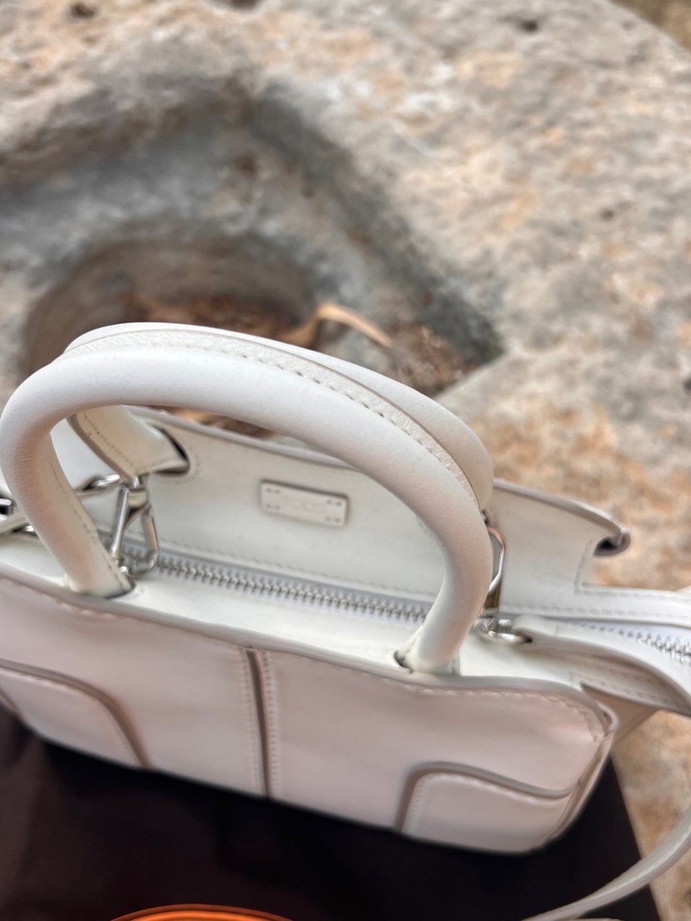 TOD'S White Leather Mini Satchel with Top Handles - Picture 6 of 9